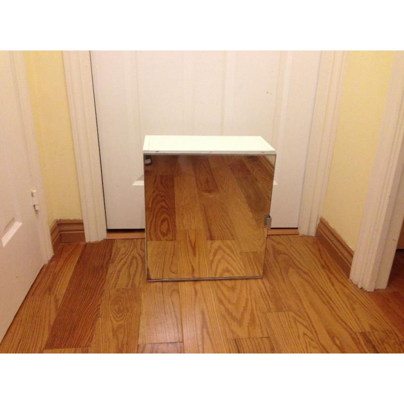 Mirror Single Door Cabinet - White, D:21.5cm W:40 cm H:45cm