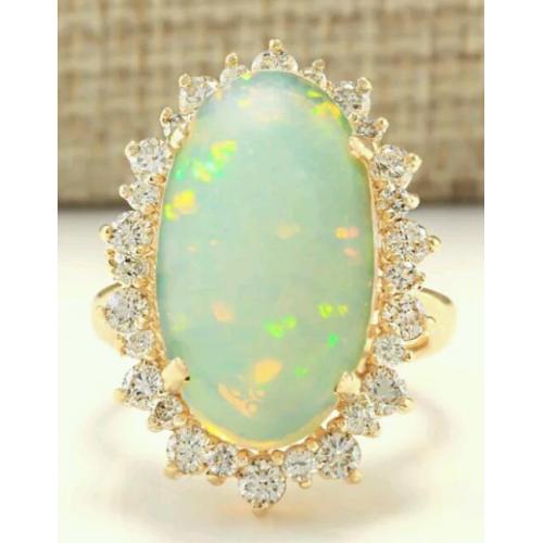 Certified Natural Austrailian Opel an VS Diamonds. 14k Solid Gold Ring