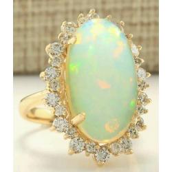 Certified Natural Austrailian Opel an VS Diamonds. 14k Solid Gold Ring