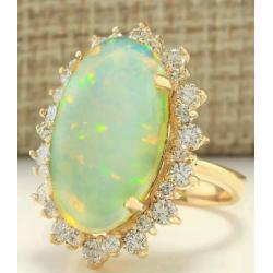 Certified Natural Austrailian Opel an VS Diamonds. 14k Solid Gold Ring