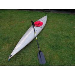 Canoe general purpose Perception plastic boat with paddle and spray-deck