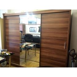 Brand New 3 Door Monaco Sliding Wardrobe Cupboard with Full Mirror