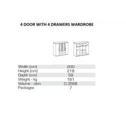200cm Wide 4 Door With 4 Drawers and 2 mirrors German Wardrobe