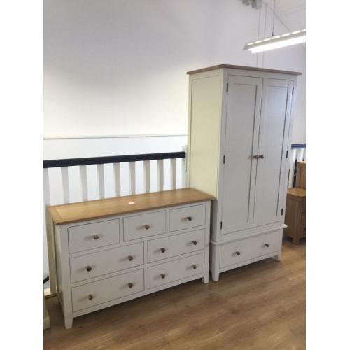 Ex-display cream and oak wardrobe and chest **Can be bought separately**