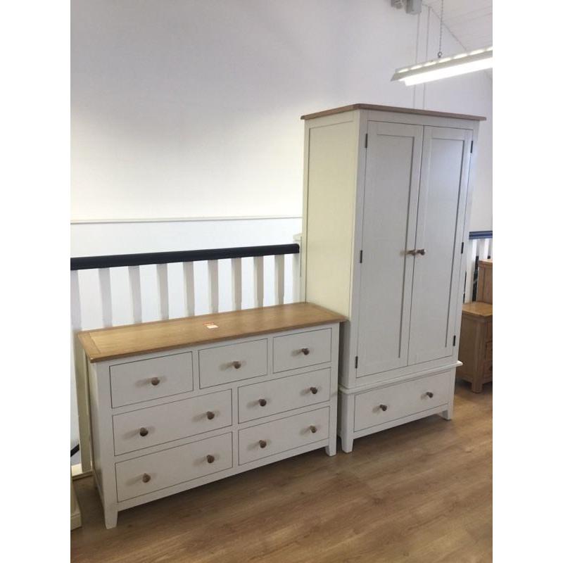 Ex-display cream and oak wardrobe and chest **Can be bought separately**