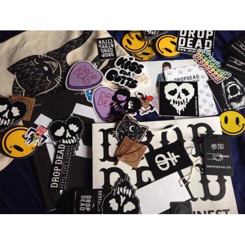 DROP DEAD - Stickers/tags/booklets/badges/bags and other collectible trinkets.