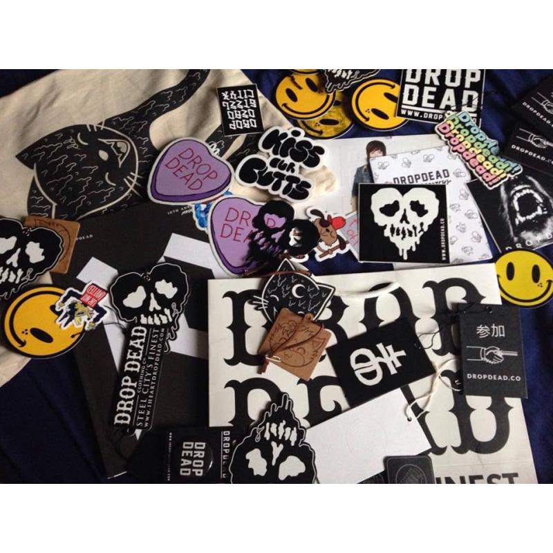 DROP DEAD - Stickers/tags/booklets/badges/bags and other collectible trinkets.