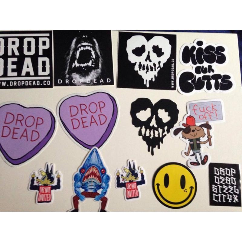DROP DEAD - Stickers/tags/booklets/badges/bags and other collectible trinkets.