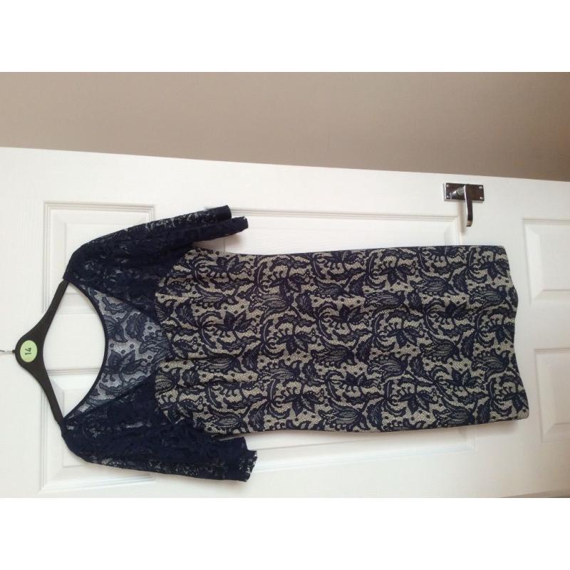 Next size 12 navy knee length lace dress