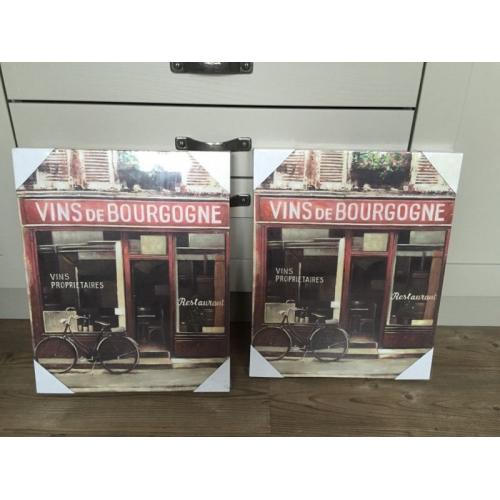 2 canvasses with French wine shop scene