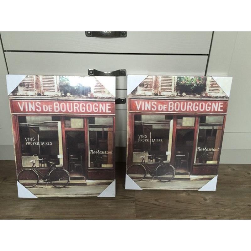 2 canvasses with French wine shop scene
