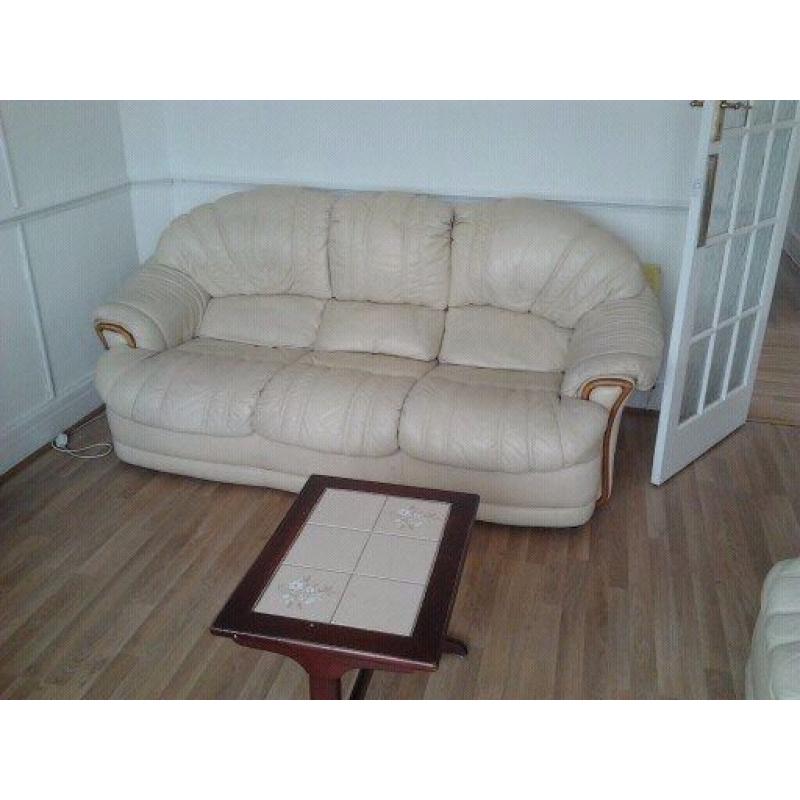 FREE TO COLLECTOR - Cream leather 3 piece suite