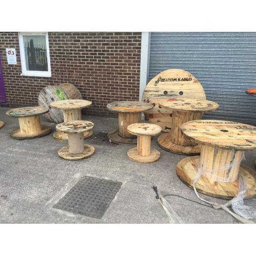Cable drums reclaimed for up cycle many different sizes