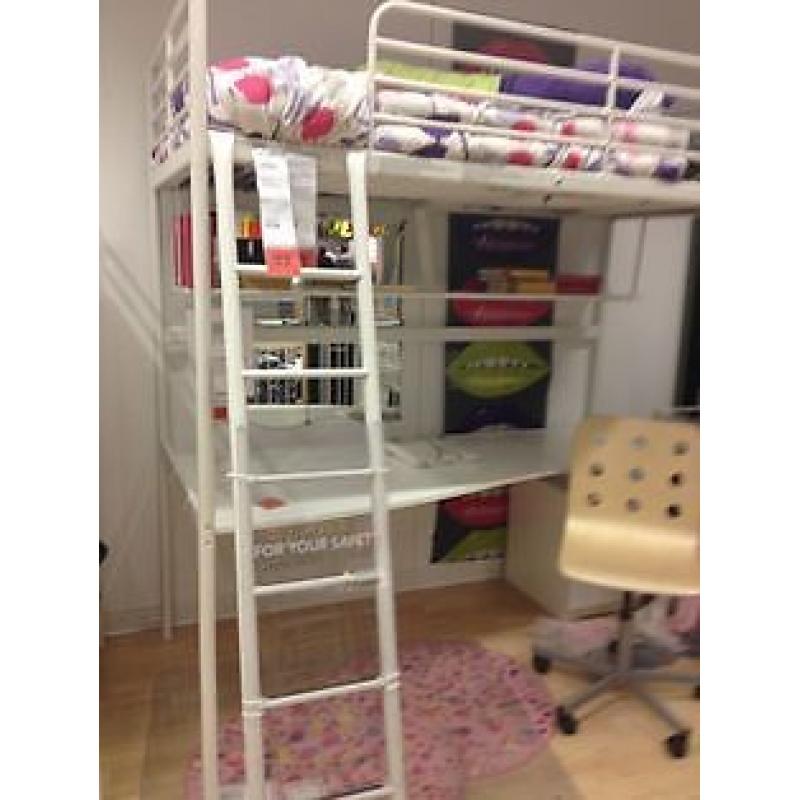 Ikea Tromso Loft Bed in white with desk and Ikea Mattress