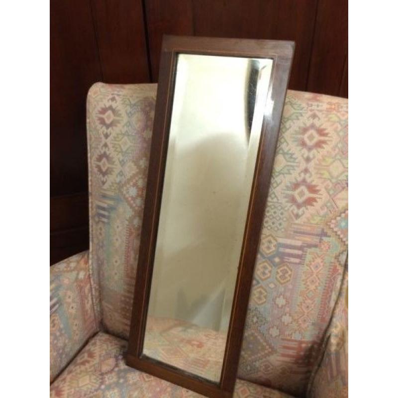 Charming small antique beveled rectangle mirror, wooden frame