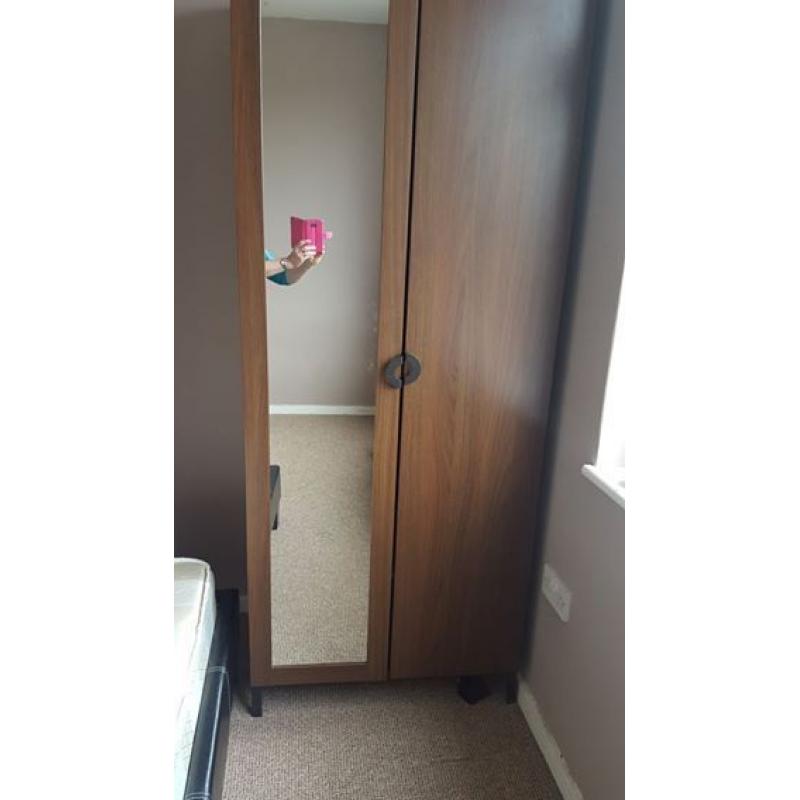 brown wardrobe with mirror in good condition