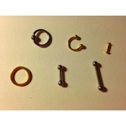 Various Gold and Titanium Piercing Jewellery (lip, nose, eyebrow, septum etc)