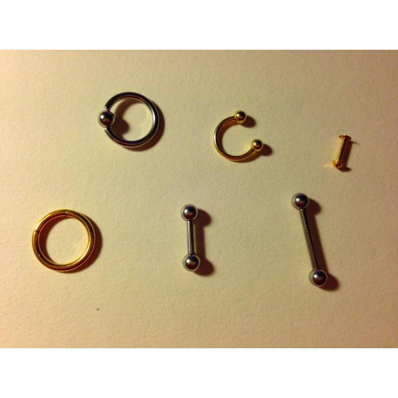 Various Gold and Titanium Piercing Jewellery (lip, nose, eyebrow, septum etc)
