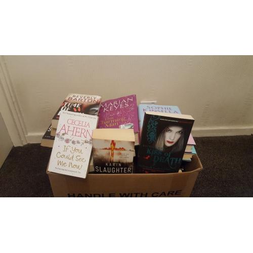 Large box of paperback and hardback books