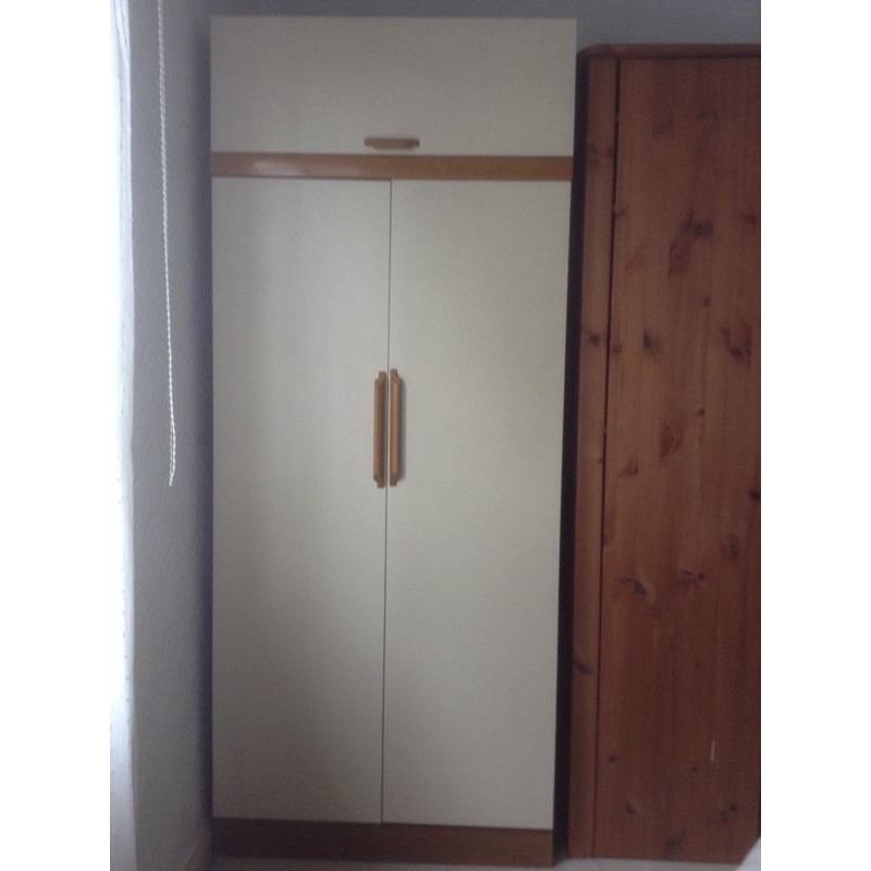 Cream Wardrobe with wooden handles