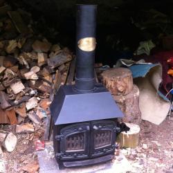 7kw Black Villager Woodburning Stove + Canopy With Fitting For Backboiler.