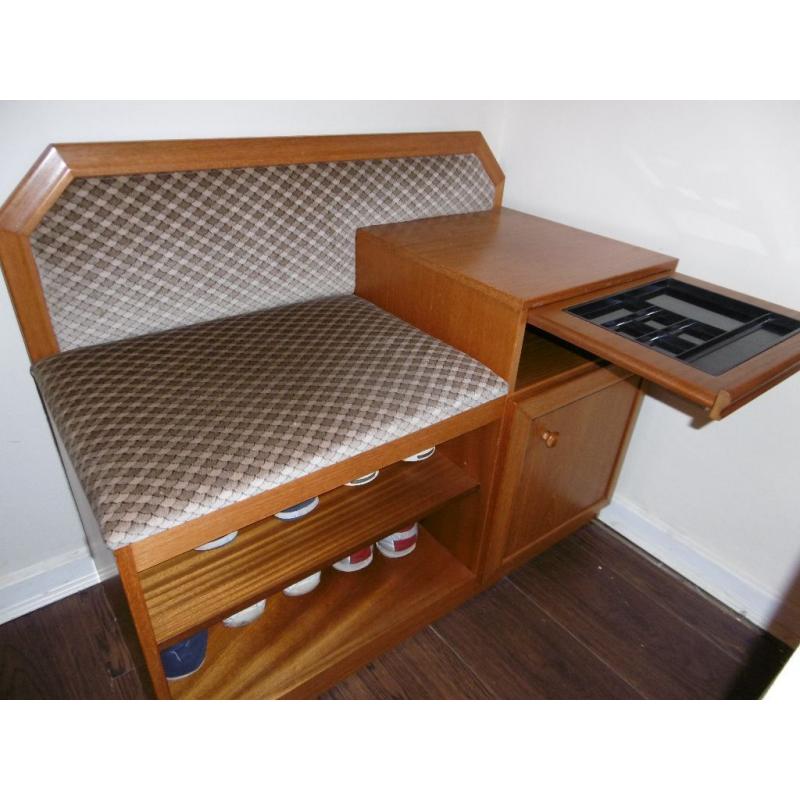 VINTAGE RETRO TEAK TELEPHONE SEAT TABLE CABINET