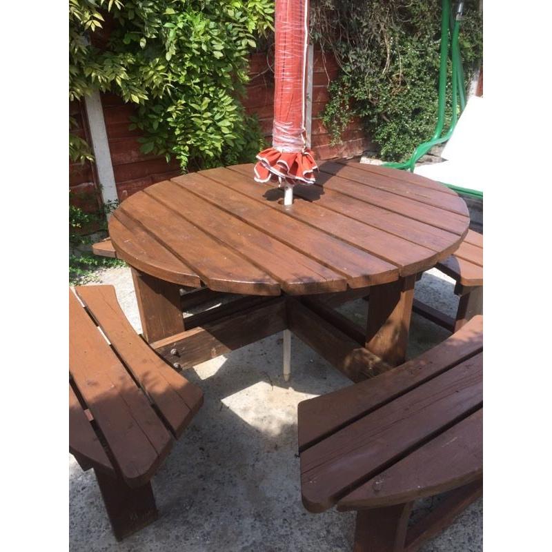 Outside cedar wood table Seats 8 easy