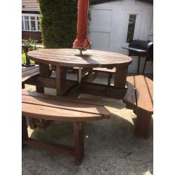 Outside cedar wood table Seats 8 easy