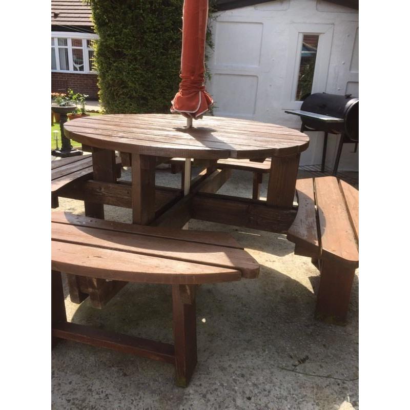 Outside cedar wood table Seats 8 easy