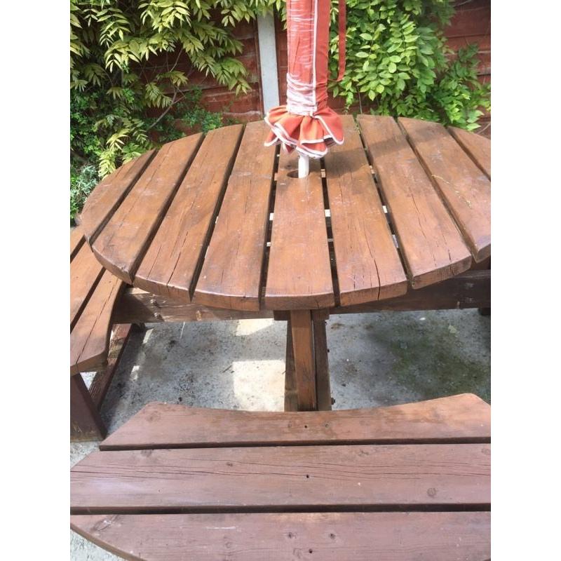 Outside cedar wood table Seats 8 easy