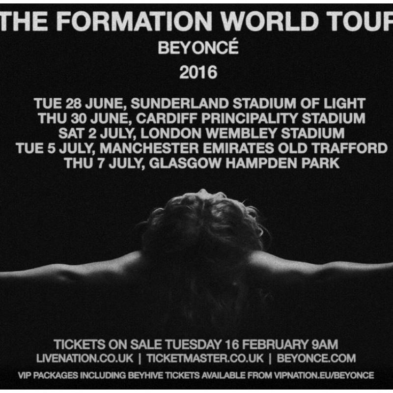 Beyonce Formation tour 2nd July WEMBLEY
