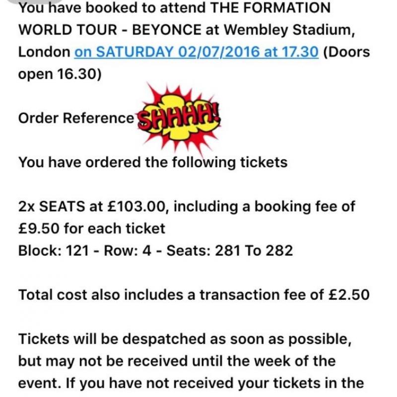 Beyonce Formation tour 2nd July WEMBLEY