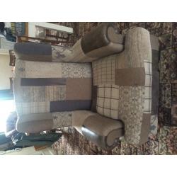 3/4 seater country patchwork sofa with 2 wingback arm chairs