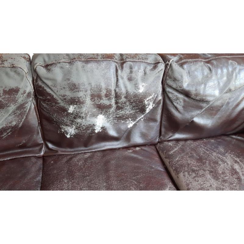 FREE Dark Brown Large Leather Sofa (Useable but not too pretty!)