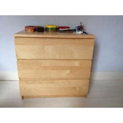 White stained oak chest of 3 drawers