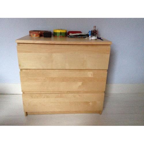 White stained oak chest of 3 drawers