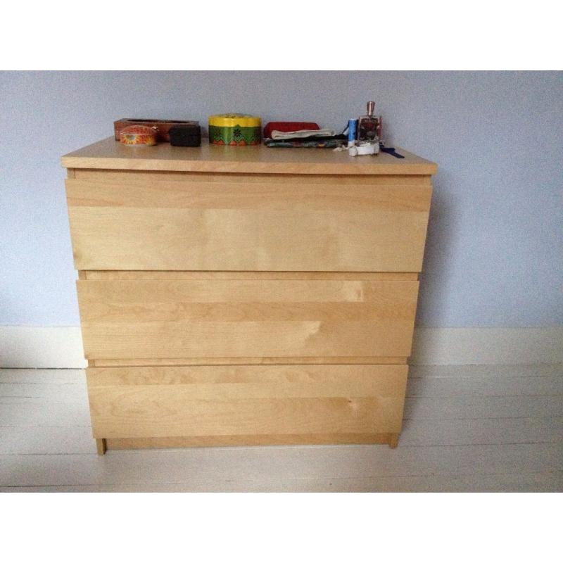 White stained oak chest of 3 drawers