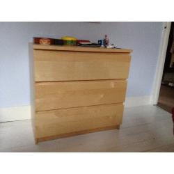 White stained oak chest of 3 drawers