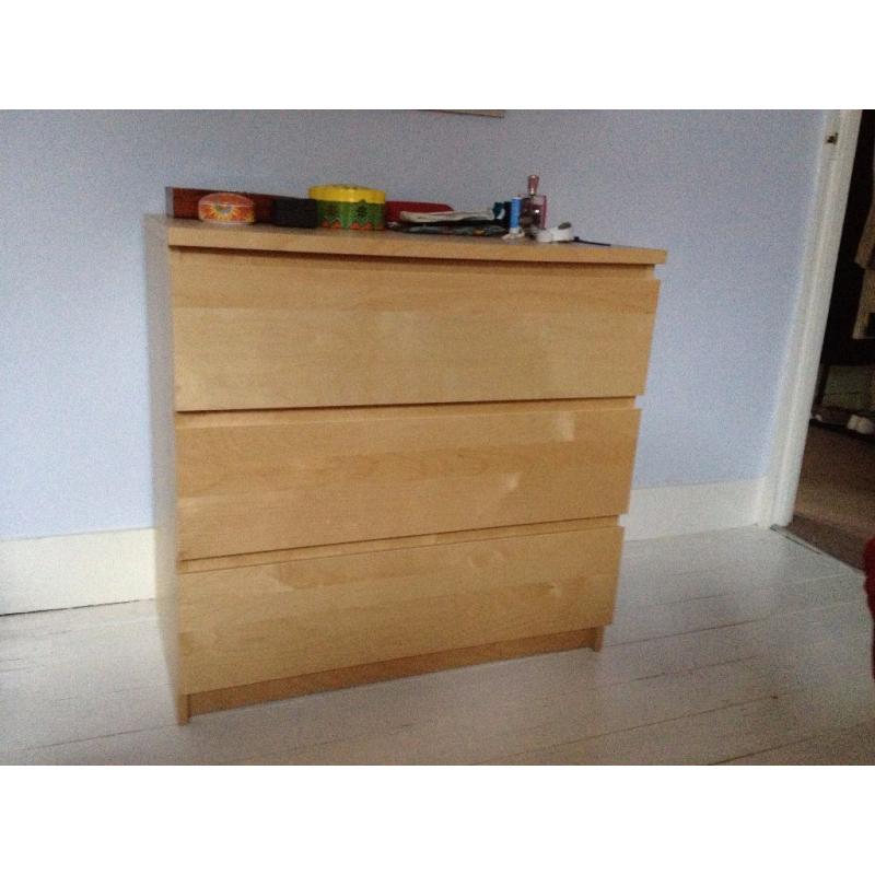 White stained oak chest of 3 drawers