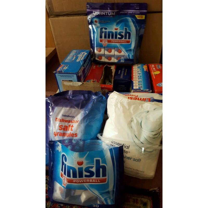 Large quantity of dishwasher tablets and salt