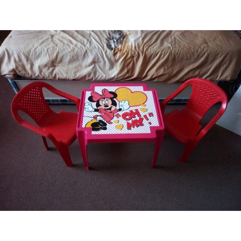 plastic table with 2 chairs minnie