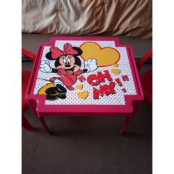 plastic table with 2 chairs minnie