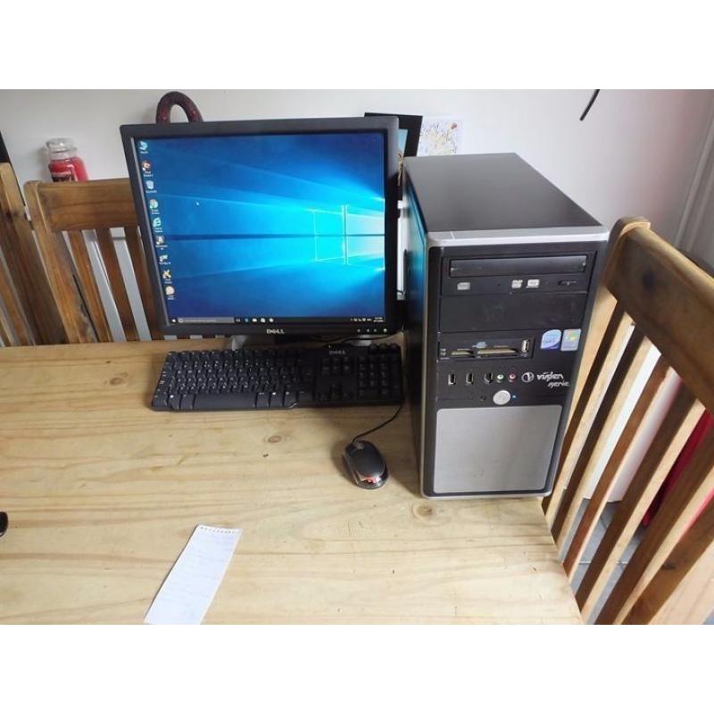 Windows 10 64 bit, Intel core 2 duo E8300, 5gb ram, 660gb hard drive , monitor, keyboard, mouse