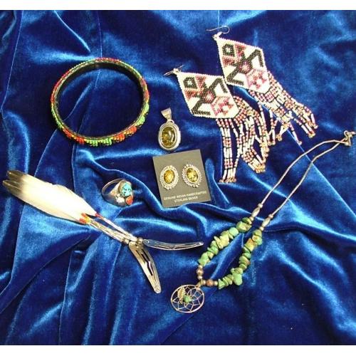 Native American Sterling/Green Amber Pendant