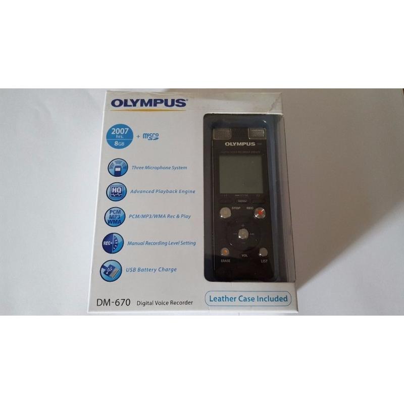BRAND NEW Olympus DM-670 8 GB WITH LEATHER CASE, Rechargeable NiMH Batteries Sonority S