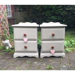 Pair of Shabby Chic Solid Pine Bedside Tables Cabinets