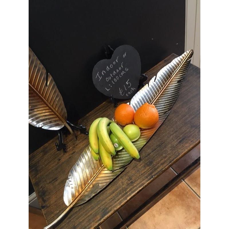 Quirky metal indoor outdoor leaf bowls platters ornament display wedding prop