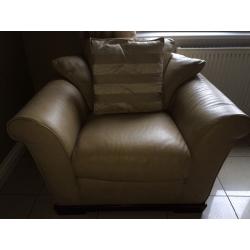 NATUZZI Leather cream/caramel 3 seater sofa with 2 X armchairs