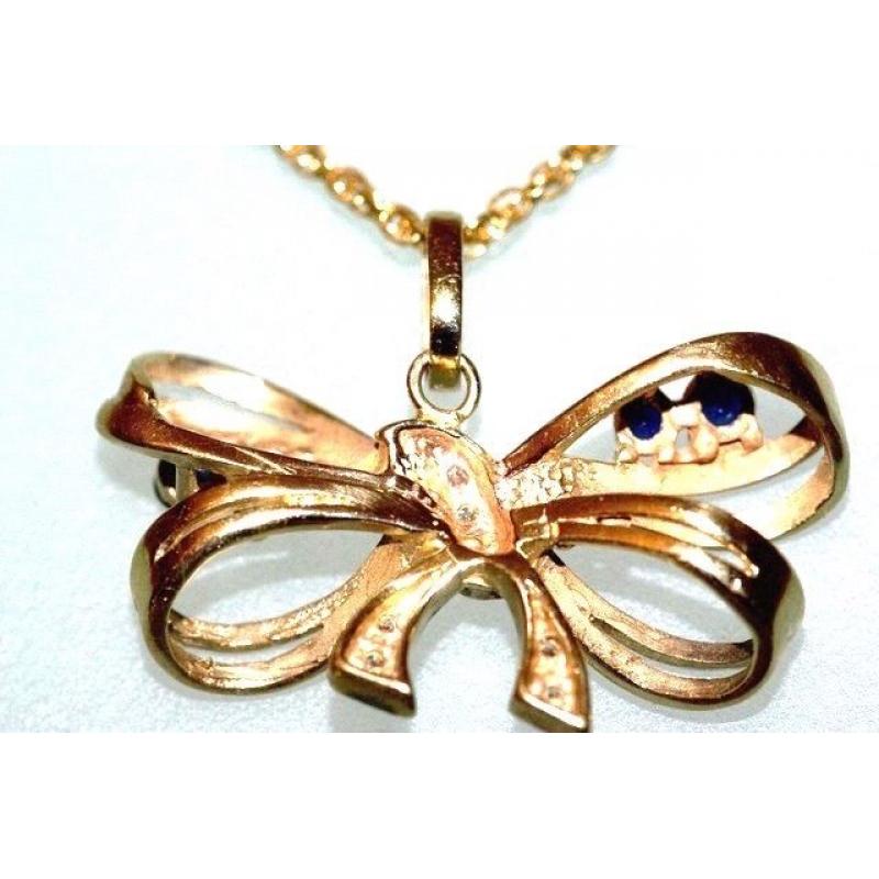 DAZZLING 9CT GOLD CEYLON SAPPHIRE & DIAMOND NECKLACE GREAT DESIGN MADE IN ITALY FULLY HALLMARKED J4U