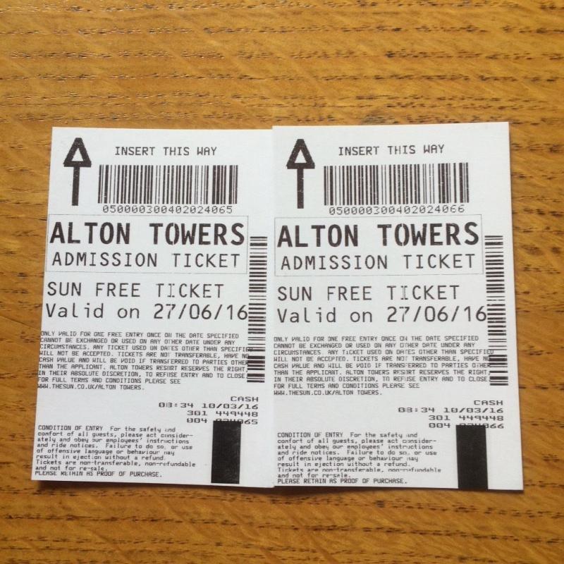 Alton Towers Tickets only on 27th June 2016